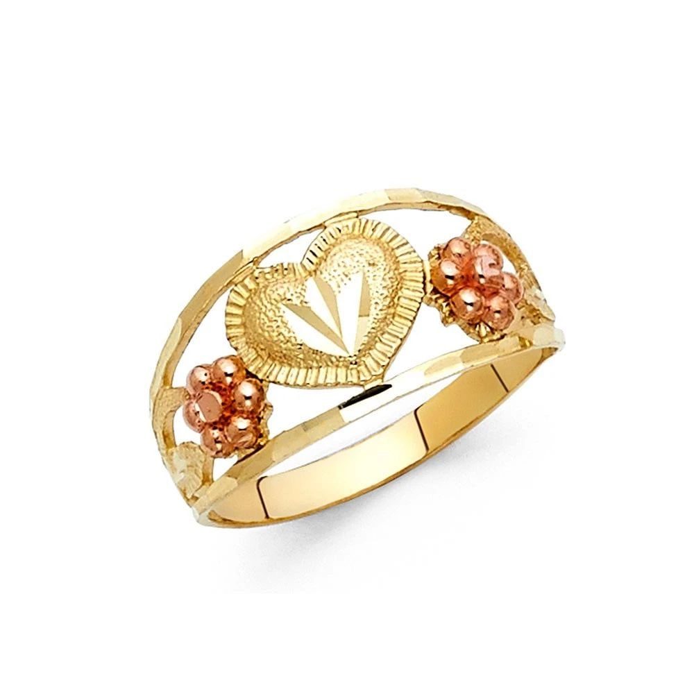 NEW 14K TWO TONE GOLD FANCY HEART RING -SIZE 7: NEW 14K TWO TONE GOLD FANCY HEART RING FANCY HEART RING NEW 14K TWO TONE GOLD WIDTH : 10 mm Average Apx. WEIGHT : 2g