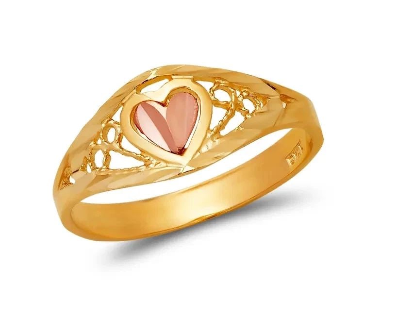 NEW 14K TWO TONE GOLD LADIES HEART FILIGREE RING: NEW 14K TWO TONE GOLD LADIES HEART FILIGREE RING LADIES HEART FILIGREE RING NEW 14K TWO TONE GOLD SIZE Apx: 8mm WEIGHT: 2.0g