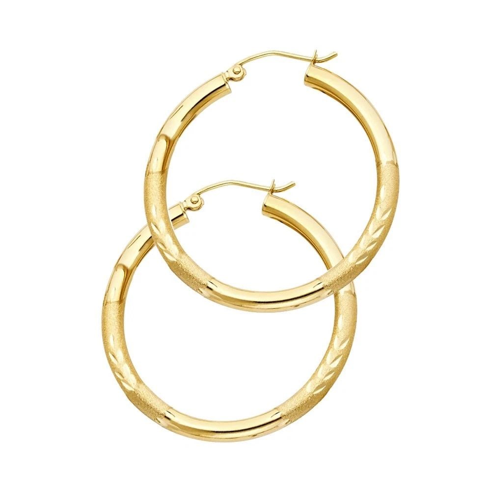 NEW 14K YELLOW GOLD 3MM BUDDED DC HOOP EARRINGS: NEW 14K YELLOW GOLD 3MM BUDDED DC HOOP EARRINGS 3MM BUDDED DC HOOP EARRINGS NEW 14K YELLOW GOLD HEIGHT - 30 mm WIDTH - 30 mm Apx WEIGHT - 2 g