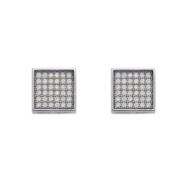 NEW 14K WHITE GOLD FANCY SQUARE PAVE STUD EARRINGS (1 of 2)