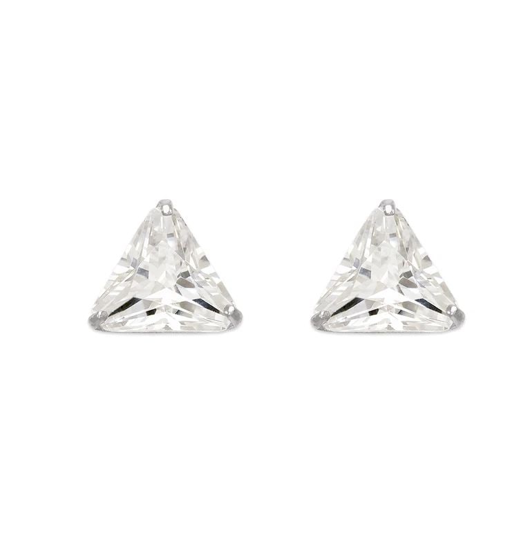 NEW 14K WHITE GOLD TRIANGLE CUT STUD EARRINGS (1 of 2)