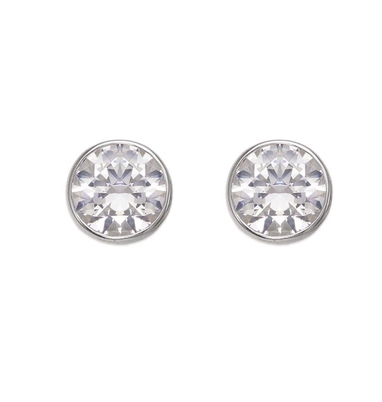 NEW 14K WHITE GOLD ROUND BEVELED STUD EARRINGS (1 of 2)