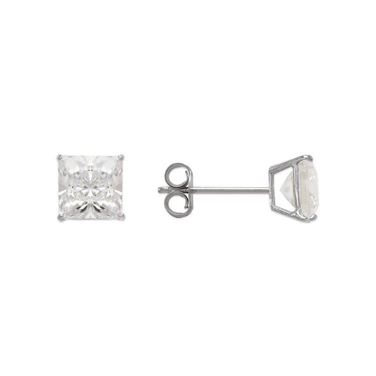 NEW 14K WHITE GOLD PRINCESS CUT STUD EARRINGS (1 of 1)