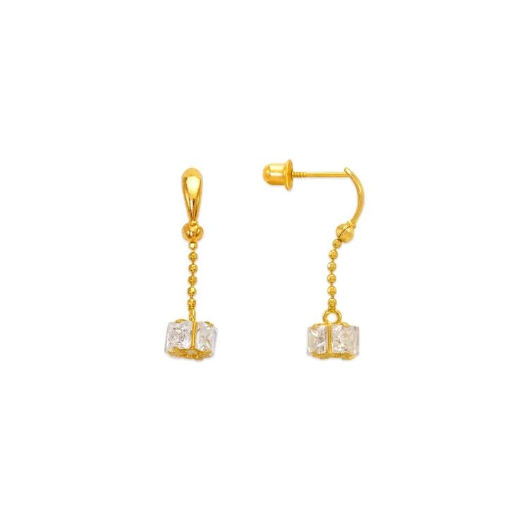 NEW 14K YELLOW GOLD DANGLING CUBE STUD EARRINGS (1 of 1)