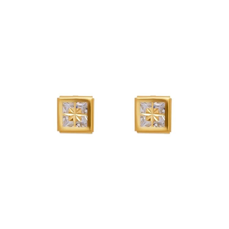NEW 14K YELLOW GOLD 6MM SQUARE BEZEL STUD EARRINGS (1 of 2)