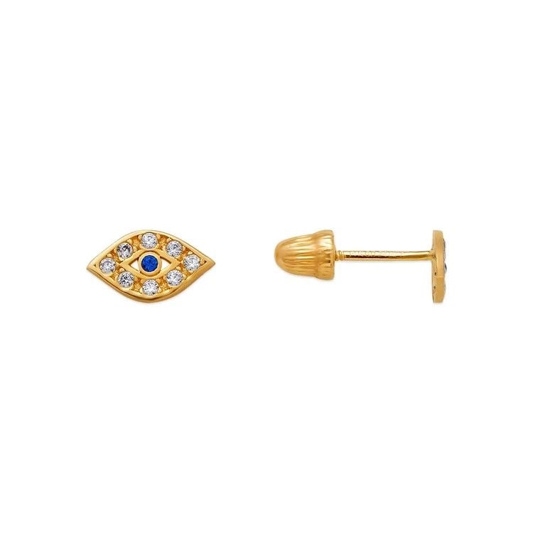 NEW 14K YELLOW GOLD EVIL EYE STUD EARRINGS: NEW 14K YELLOW GOLD EVIL EYE STUD EARRINGS EVIL EYE STUD EARRINGS NEW 14K YELLOW GOLD Width: Approx. 7.5X4.5mm Apx WEIGHT: 2g