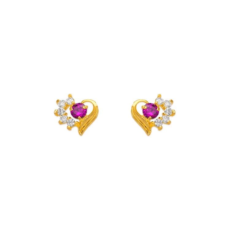 NEW 14K YELLOW GOLD RED HEART STUD EARRINGS (1 of 2)