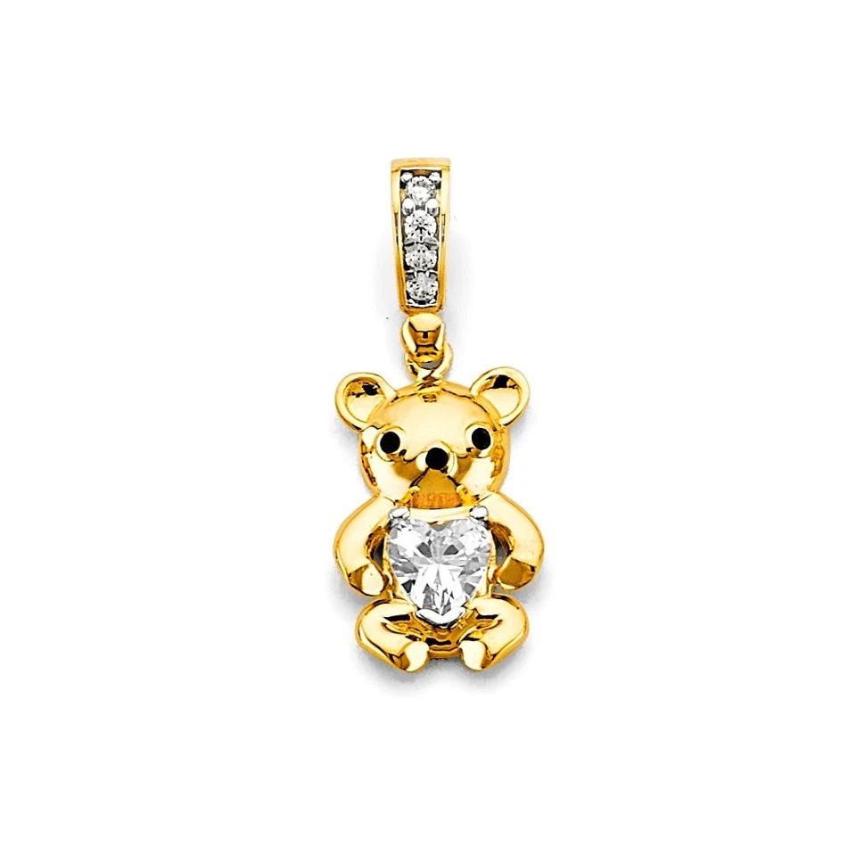 NEW 14K YELLOW GOLD PINK HEART TEDDY BEAR PENDANT (1 of 1)