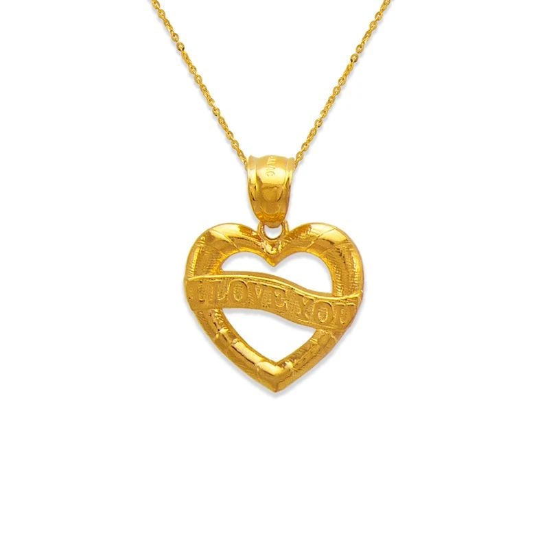 NEW 14K YELLOW GOLD I LOVE YOU BANNER HEART PENDANT (1 of 2)