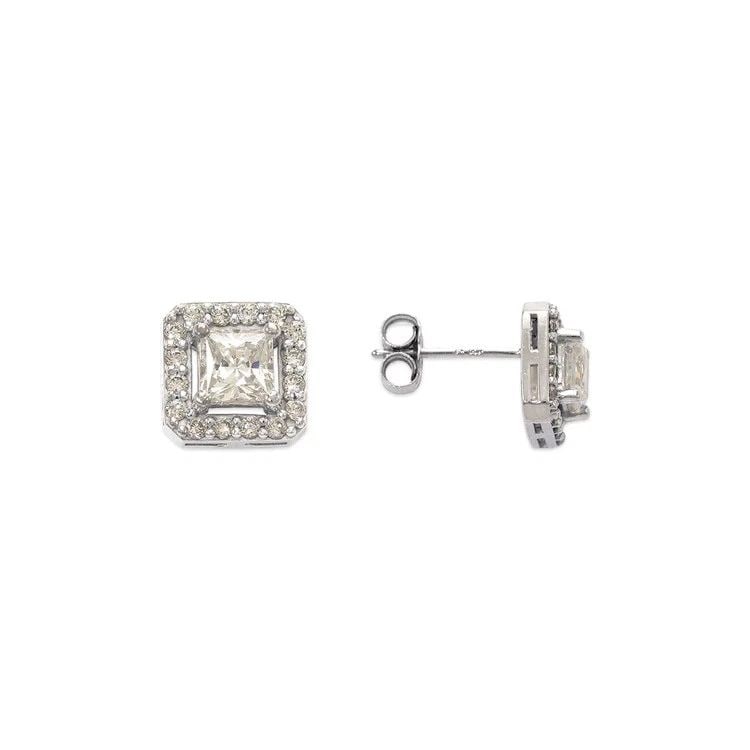 NEW 14K WHITE GOLD FANCY PRINCESS CUT STUD EARRINGS: NEW 14K WHITE GOLD FANCY PRINCESS CUT STUD EARRINGS FANCY PRINCESS CUT STUD EARRINGS NEW 14K WHITE GOLD Width: Approx. 8x8mm Apx WEIGHT: 1.7g