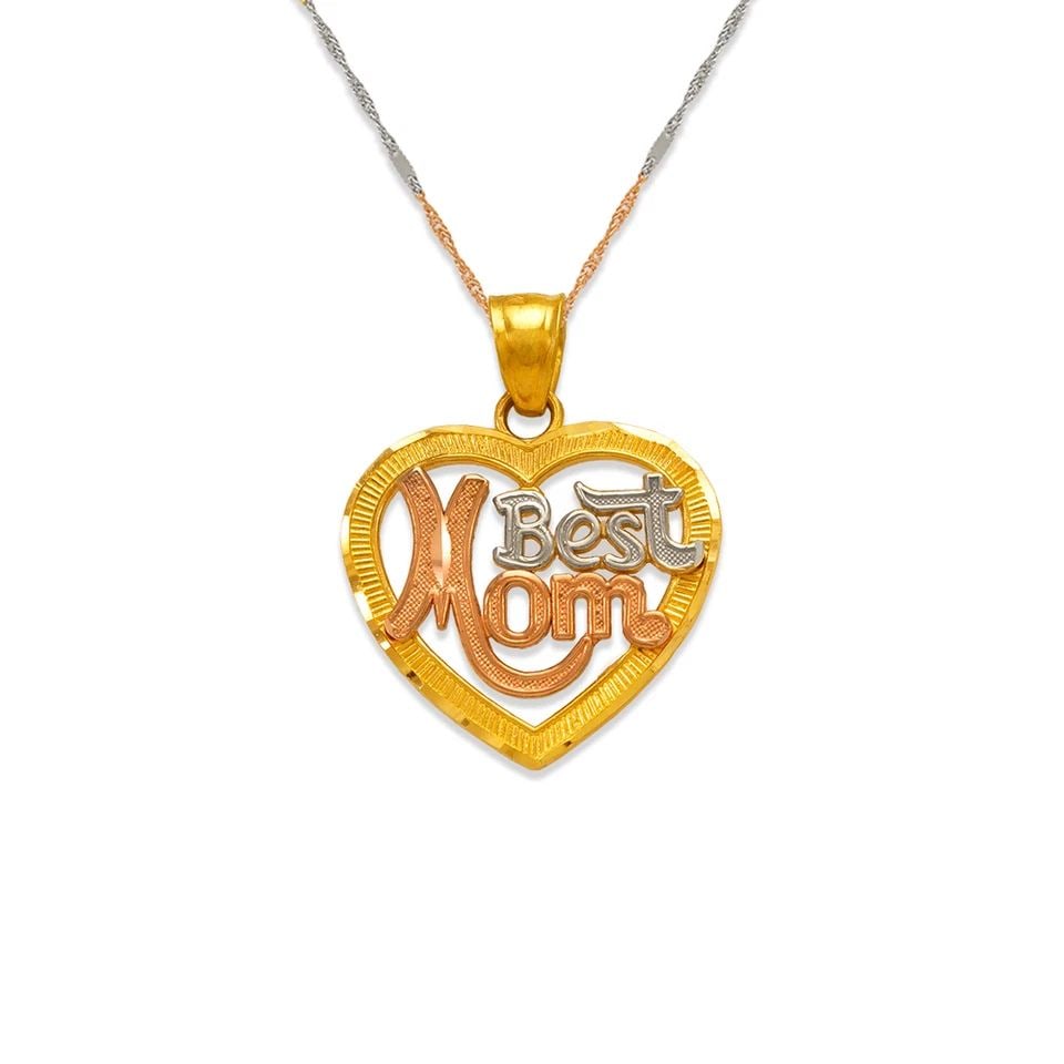 NEW 14K TRICOLOR GOLD BEST MOM HEART PENDANT (1 of 1)