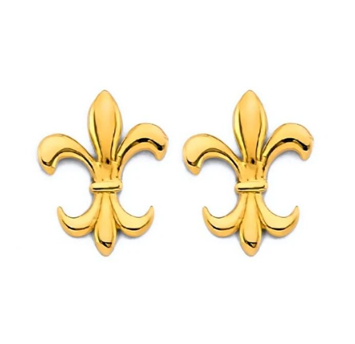 NEW 14K YELLOW GOLD FLEUR DE LIS PUSH BACK EARRINGS (1 of 2)