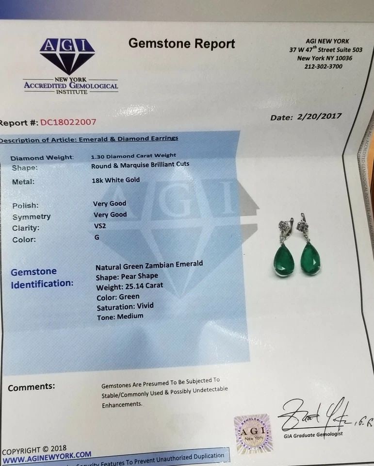 18K WHITE GOLD NATURAL PEAR-SHAPED EMERALD & DIAMOND EARRINGS – 26.44CT TOTAL (1 of 1)