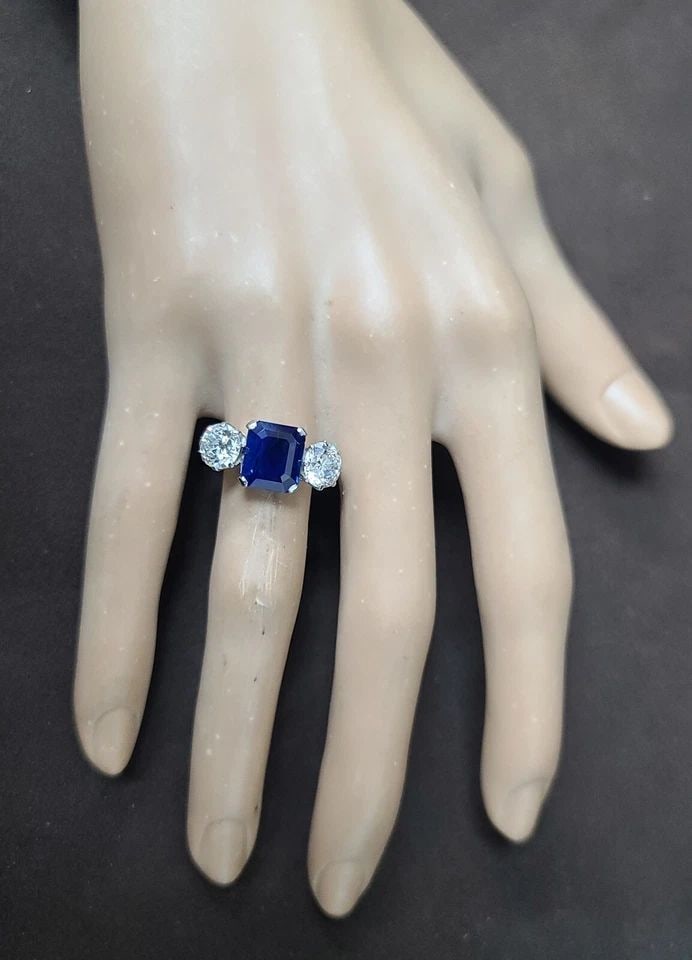 PLATINUM VINTAGE FILIGREE ENGAGEMENT RING 3.38CT.NATURAL UNHEATED BLUE SAPPHIRE (1 of 2)