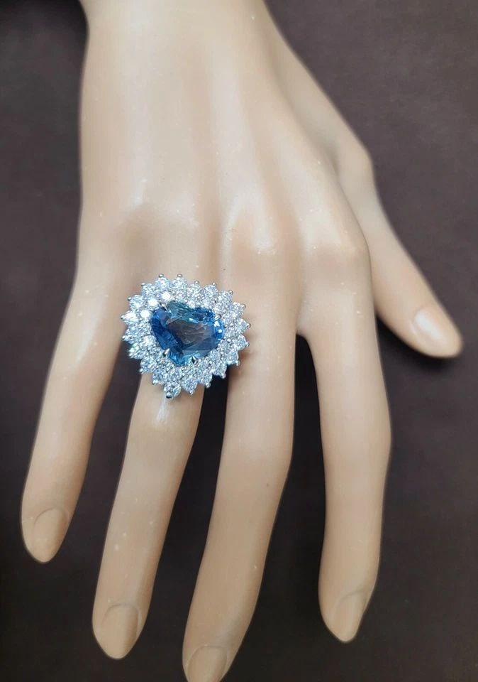 14K WHITE GOLD ENGAGEMENT RING 10.05CT. TEAL BLUE SAPPHIRE HEART SHAPE GIA CERT (1 of 1)