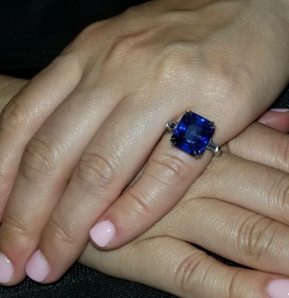VINTAGE PLATINUM ENGAGEMENT RING 12.30CT. NATURAL BLUE SAPPHIRE RADIANT GIA CERT (1 of 1)