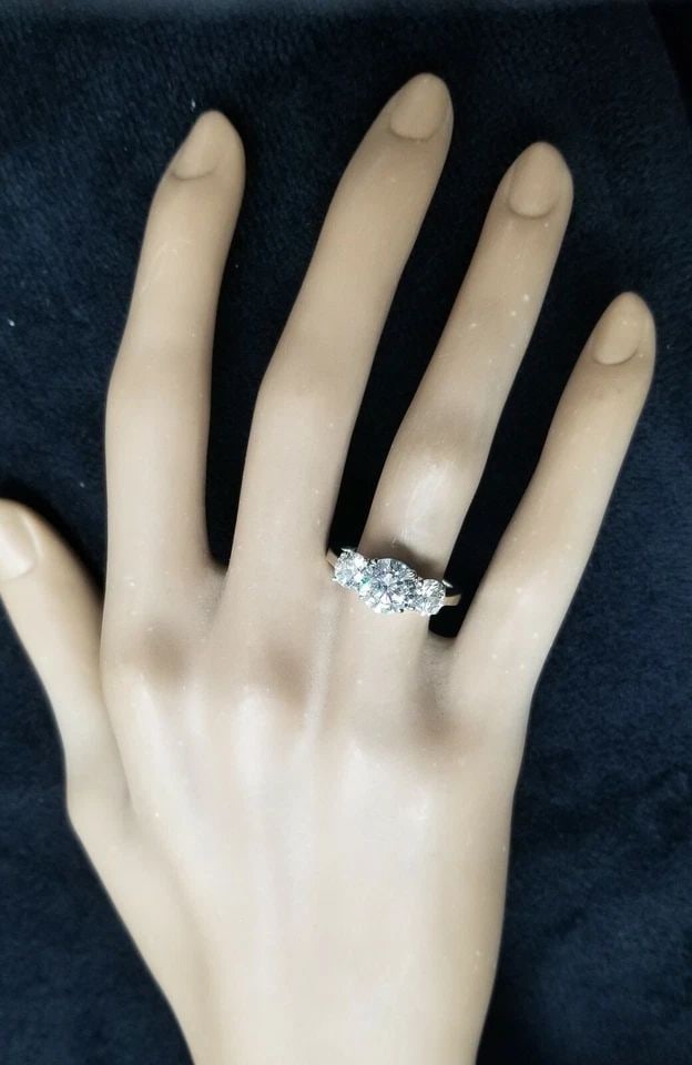 2.61CT VINTAGE 18K WHITE GOLD THREE STONE ENGAGEMENT RING NATURAL DIAMOND GIA (1 of 1)
