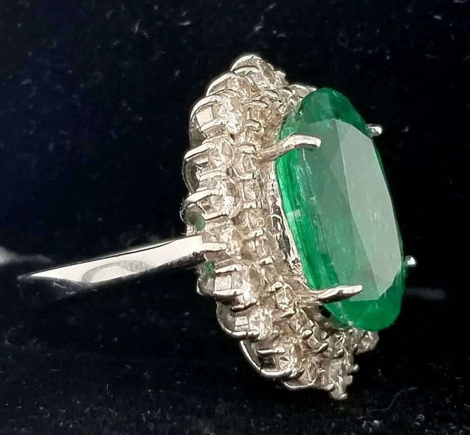 14K WHITE GOLD ENGAGEMENT RING WITH 10.25CT NATURAL OVAL GREEN EMERALD DIAMOND (1 of 1)
