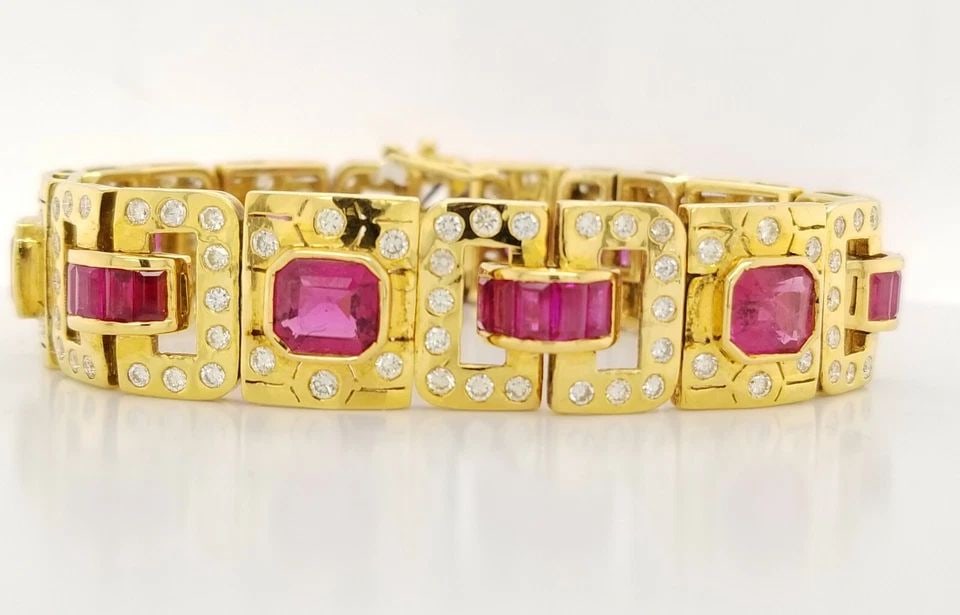 18K YELLOW GOLD BRACELET 16.10CT. NATURAL RUBY DIAMOND 7 INCHES LENGTH (1 of 2)