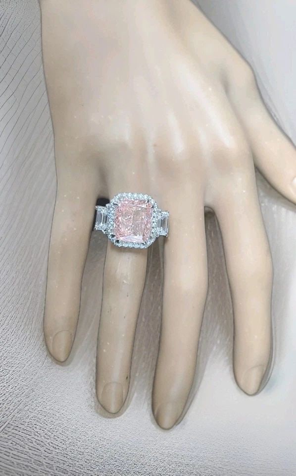 PLATINUM ENGAGEMENT RING 10.00CT LAB GROWN VIVID PINK DIAMOND CUSHION SHAPE IGI (1 of 2)
