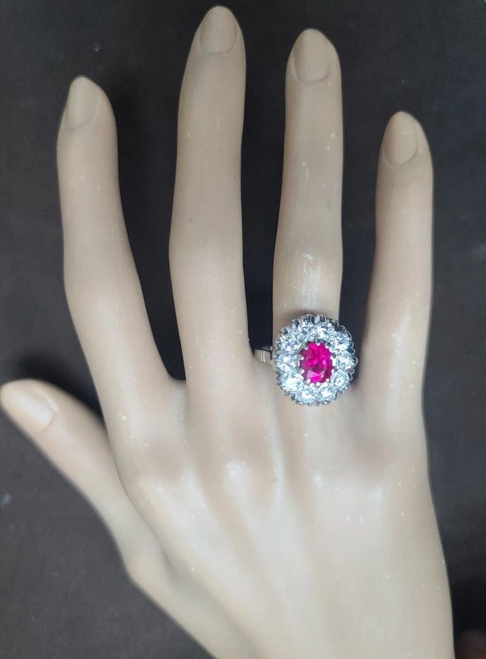 VINTAGE 18K WHITE GOLD RING 2.31CT. NATURAL BURMA RUBY OVAL 1920'S GIA CERT (1 of 2)