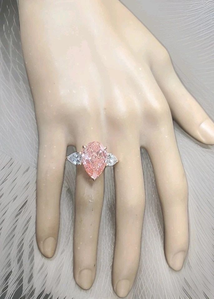14K ROSE GOLD ENGAGEMENT RING 10.77CT LAB GROWN PINK DIAMOND PEAR SHAPE IGI (1 of 2)