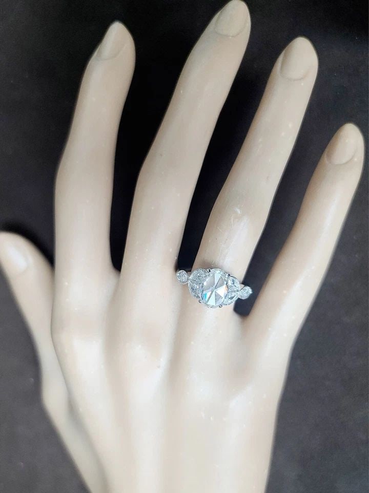 VINTAGE PLATINUM ENGAGEMENT RING 1.48CT.NATURAL OVAL ROSE CUT DIAMOND (1 of 1)