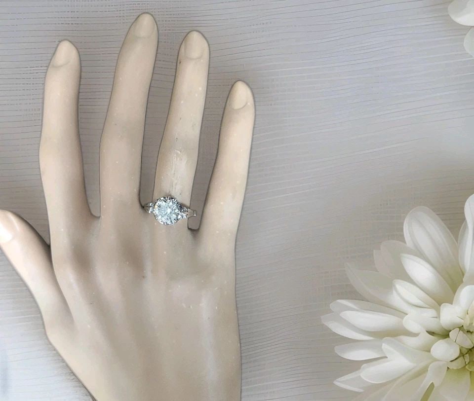 PLATINUM VINTAGE ENGAGEMENT RING 2.43CT. NATURAL ROUND DIAMOND CIRCA 1930'S: Platinum Vintage Engagement Ring 2.43ct. Natural Round Diamond Circa 1930's Crafted in solid platinum, this exceptional Art Deco engagement ring dates to the 1930s and beautifully captures the timeles