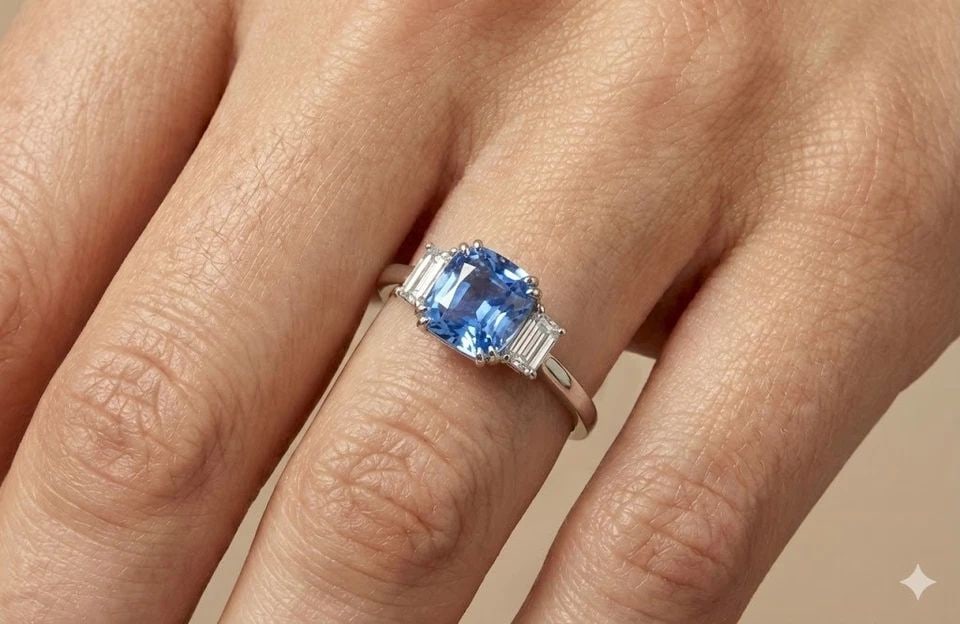 VINTAGE PLATINUM ENGAGEMENT RING 5.22CT.NATURAL UNTREATED BLUE SAPPHIRE CUSHION (1 of 1)
