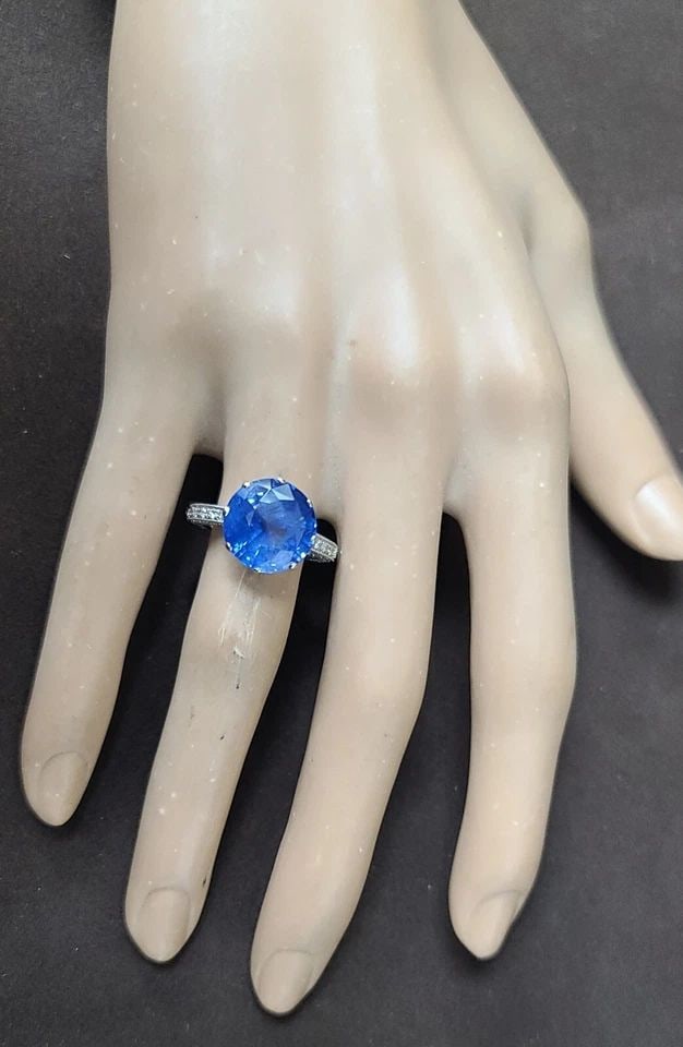 7.50CT.PLATINUM VINTAGE FILIGREE ENGAGEMENT RING NATURAL BLUE SAPPHIRE ROUND CUT (1 of 2)