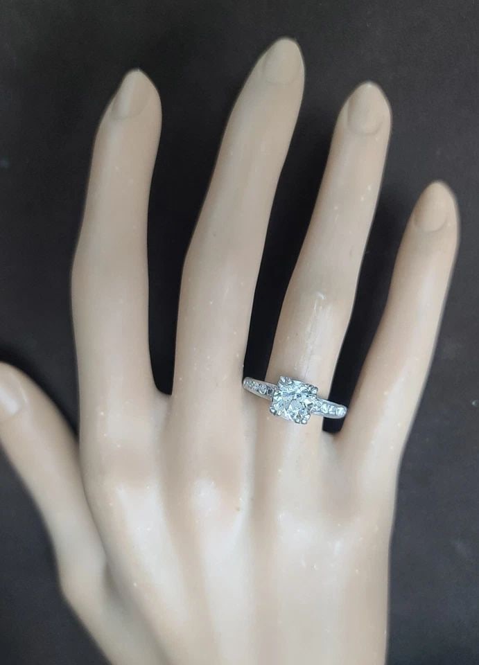 VINTAGE PLATINUM ENGAGEMENT RING 1.59CT. NATURAL ROUND OLD EURO CUT DIAMOND (1 of 2)