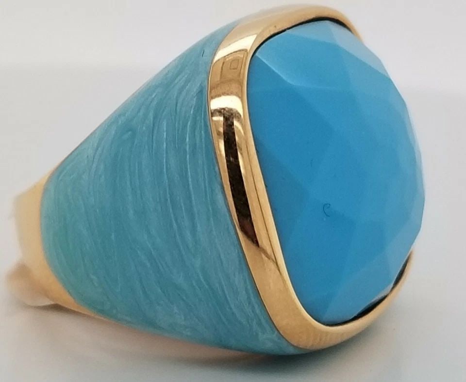 ITALIAN DESIGN 18K YELLOW GOLD RING WITH 22.67CT NATURAL BLUE TURQUOISE (1 of 2)