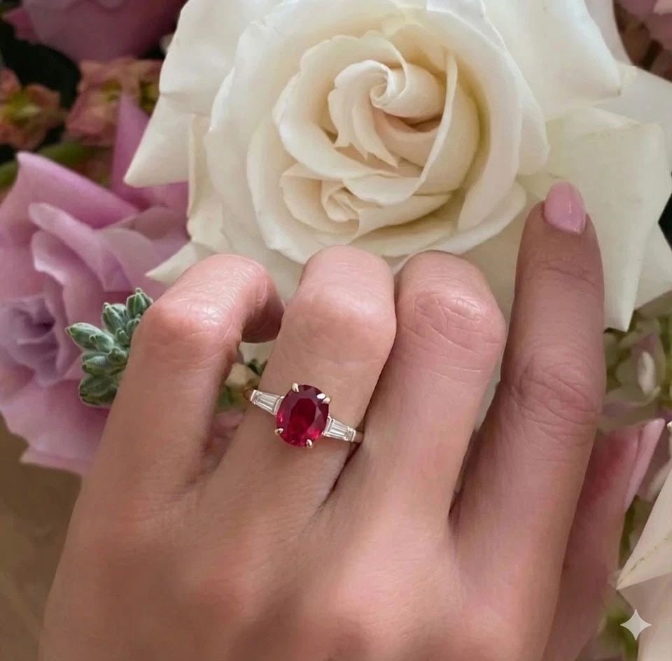 2.78CT.NATURAL BURMA OVAL RUBY PLATINUM 14K GOLD ENGAGEMENT VINTAGE RING GIA (1 of 2)