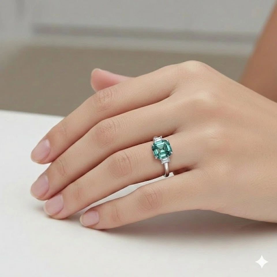 VINTAGE 14K WHITE GOLD ENGAGEMENT RING 3.00CT.UNTREATED TEAL SAPPHIRE GIA CERT (1 of 2)