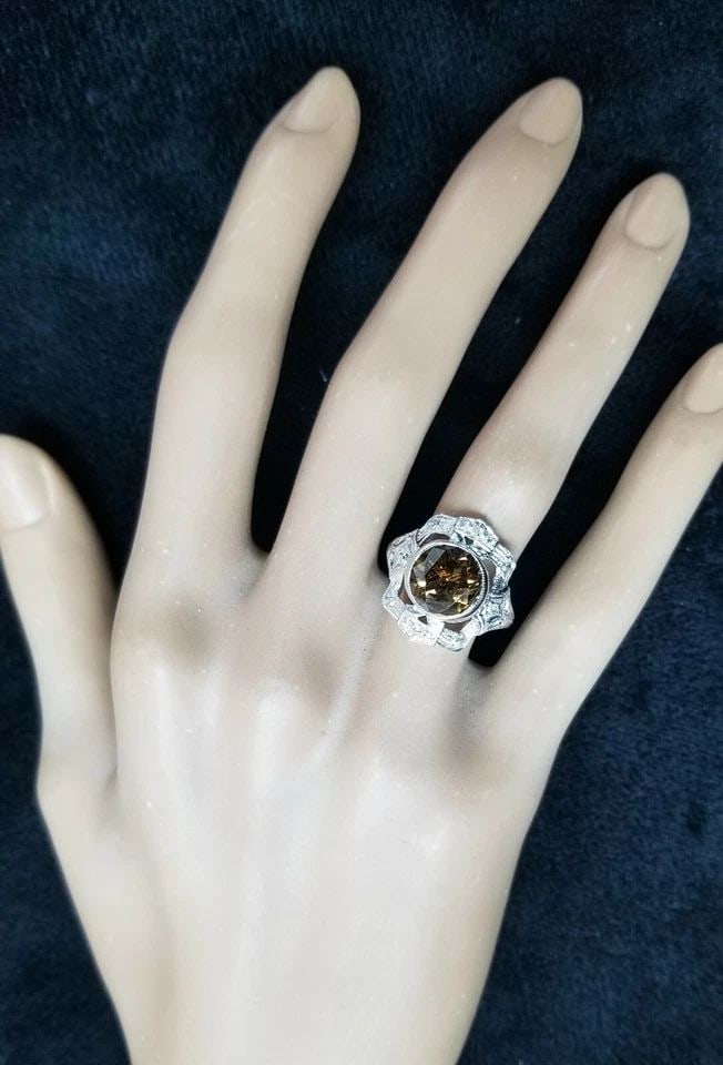 PLATINUM ART DECO FILIGREE RING 3.22CT. NATURAL CHAMPAGNE DIAMOND CIRC 1930'S (1 of 2)