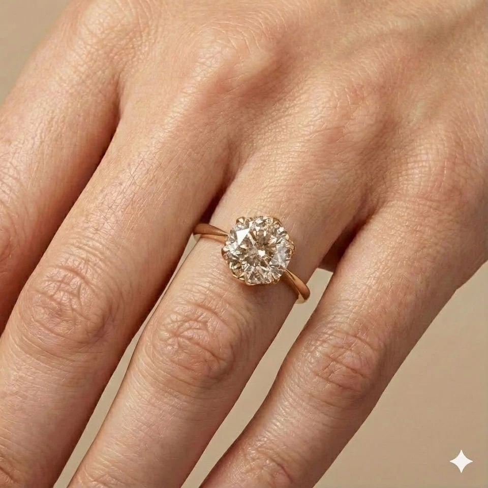 VINTAGE 14K YELLOW GOLD ENGAGEMENT RING 3.04CT. NATURAL ROUND CHAMPAGNE DIAMOND (1 of 1)