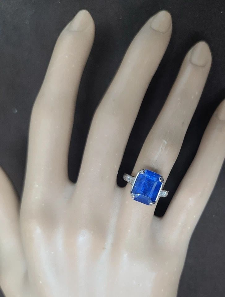6.04CT. PLATINUM VINTAGE FILIGREE ENGAGEMENT RING NATURAL BLUE SAPPHIRE GIA CERT: 6.04CT. PLATINUM VINTAGE FILIGREE ENGAGEMENT RING NATURAL BLUE SAPPHIRE GIA CERT Stunning Gorgeous platinum Vintage Art Deco engagement natural blue sapphire ring center natural blue sapphire emerald 
