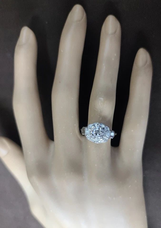 PLATINUM ENGAGEMENT FILIGREE RING NATURAL OLD EURO DIAMONDS 1.02CT.CIRC 1920'S (1 of 2)