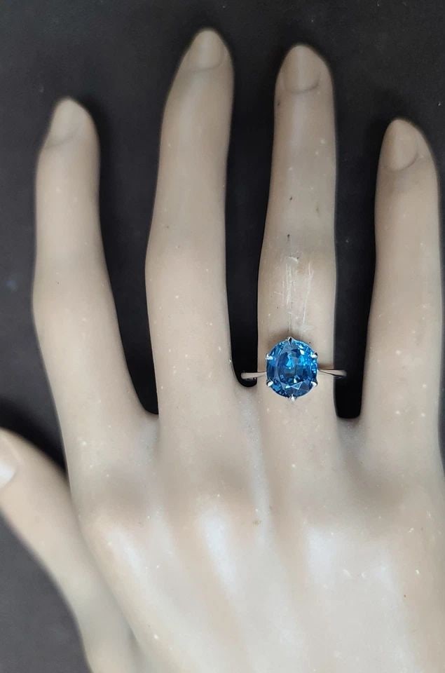 VINTAGE PLATINUM ENGAGEMENT RING 3.10CT. NATURAL OVAL BLUE SAPPHIRE GIA CERT (1 of 2)