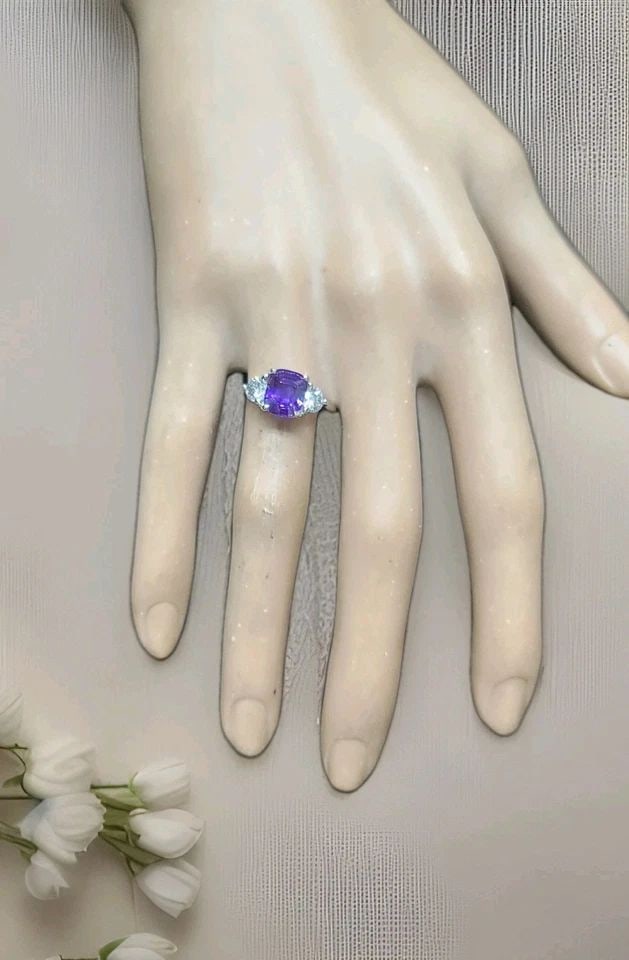 14K WHITE GOLD ENGAGEMENT RING 2.51CT.NATURAL PURPLE SAPPHIRE CUSHION GIA CERT (1 of 1)