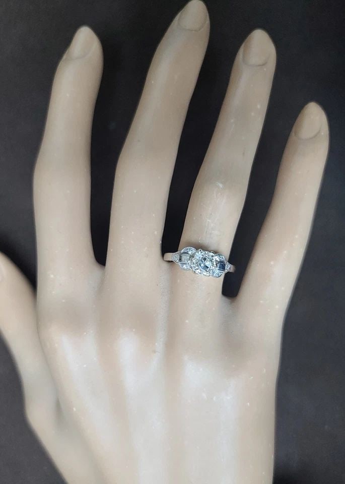 PLATINUM VINTAGE FILIGREE ENGAGEMENT RING 0.95CT. NATURAL OLD MINE CUT DIAMOND (1 of 2)