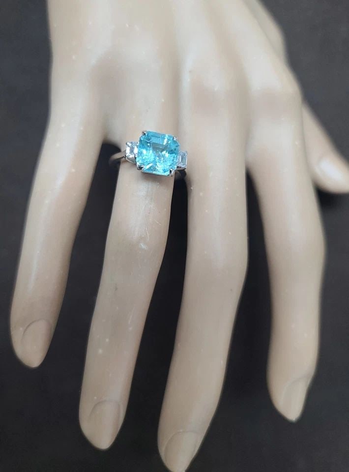 14K WHITE GOLD ENGAGEMENT RING 3.22CT. NATURAL BLUE SKY TOURMALINE RADIANT CUT (1 of 2)