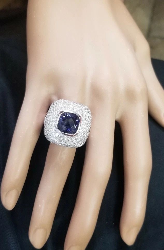 18K WHITE GOLD AMETHYST RING 4.23CT NATURAL PURPLE BEZEL SETTING STATEMENT (1 of 2)