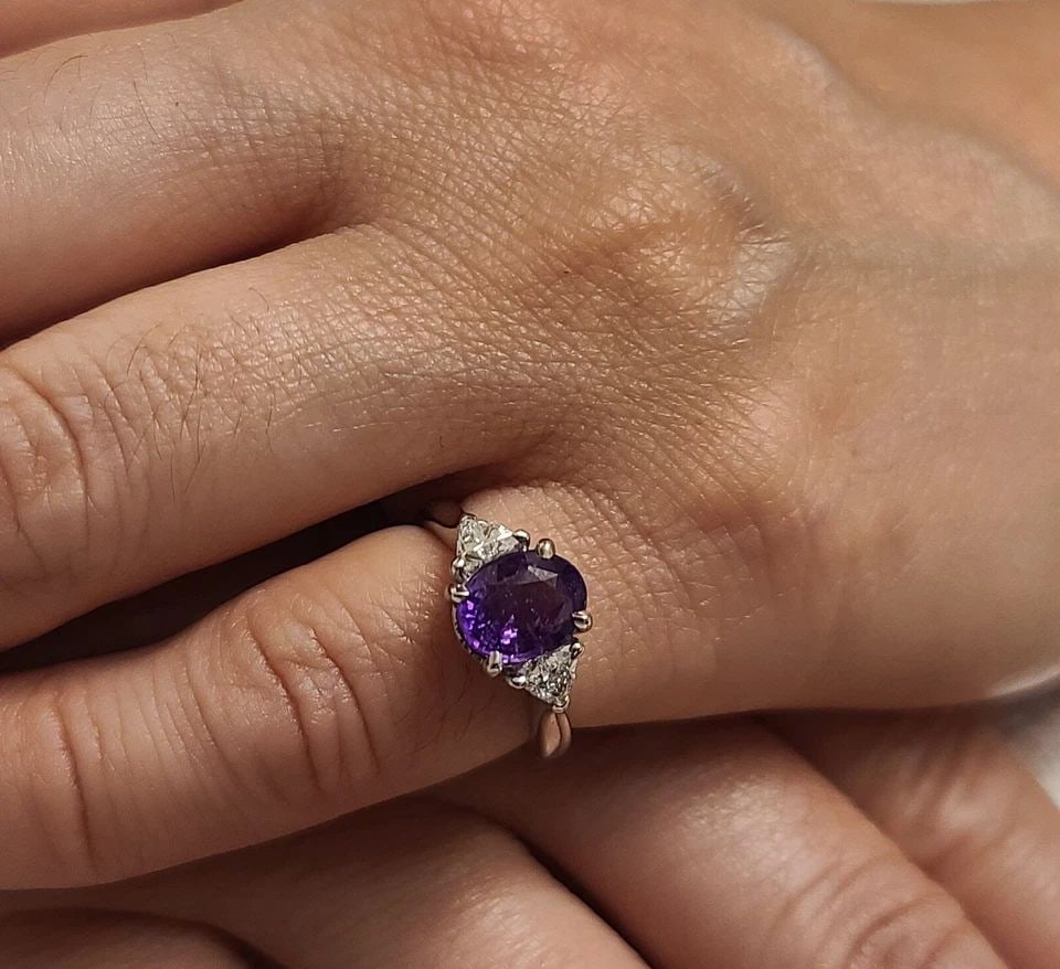 VINTAGE 14K WHITE GOLD ENGAGEMENT RING 2.20CT.PURPLE SAPPHIRE UNTREATED GIA CERT (1 of 2)