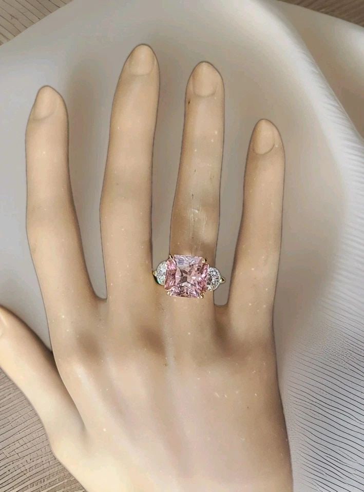 VINTAGE 14K YELLOW GOLD ENGAGEMENT RING 7.64CT. NATURAL PINK TOURMALINE RADIANT: VINTAGE 14K YELLOW GOLD ENGAGEMENT RING 7.64CT. NATURAL PINK TOURMALINE RADIANT Gorgeous vintage 14K yellow gold ring featuring a stunning natural pink tourmaline weighing approximately 7.64 carats. T