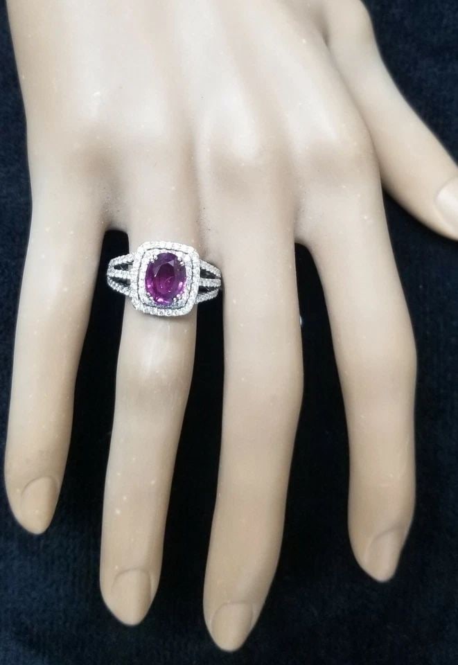 18K WHITE GOLD ENGAGEMENT RING 2.24CT. NATURAL PINK SAPPHIRE OVAL SHAPE (1 of 1)
