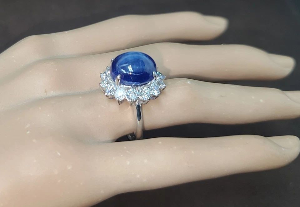 14K WHITE GOLD RING 13.42CT. GEM BLUE STAR SAPPHIRE CABOCHON SHAPE (1 of 2)