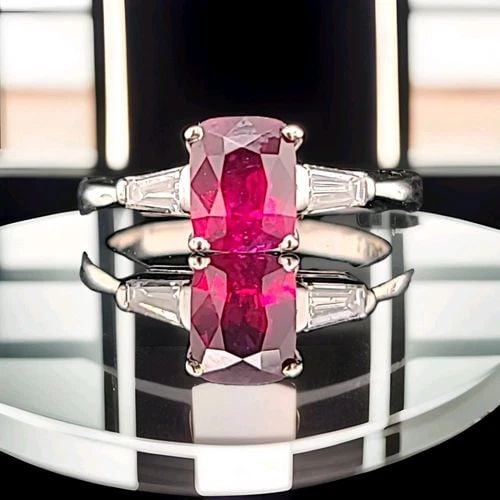VINTAGE PLATINUM ENGAGEMENT RING 1.16CT.NATURAL CUSHION RUBY UNTREATED GIA CERT (1 of 1)