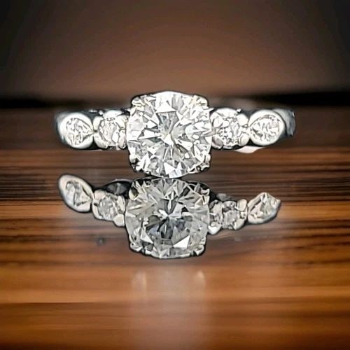 VINTAGE 14K WHITE GOLD ENGAGEMENT RING 1.01CT. NATURAL ROUND CUT DIAMOND (1 of 1)