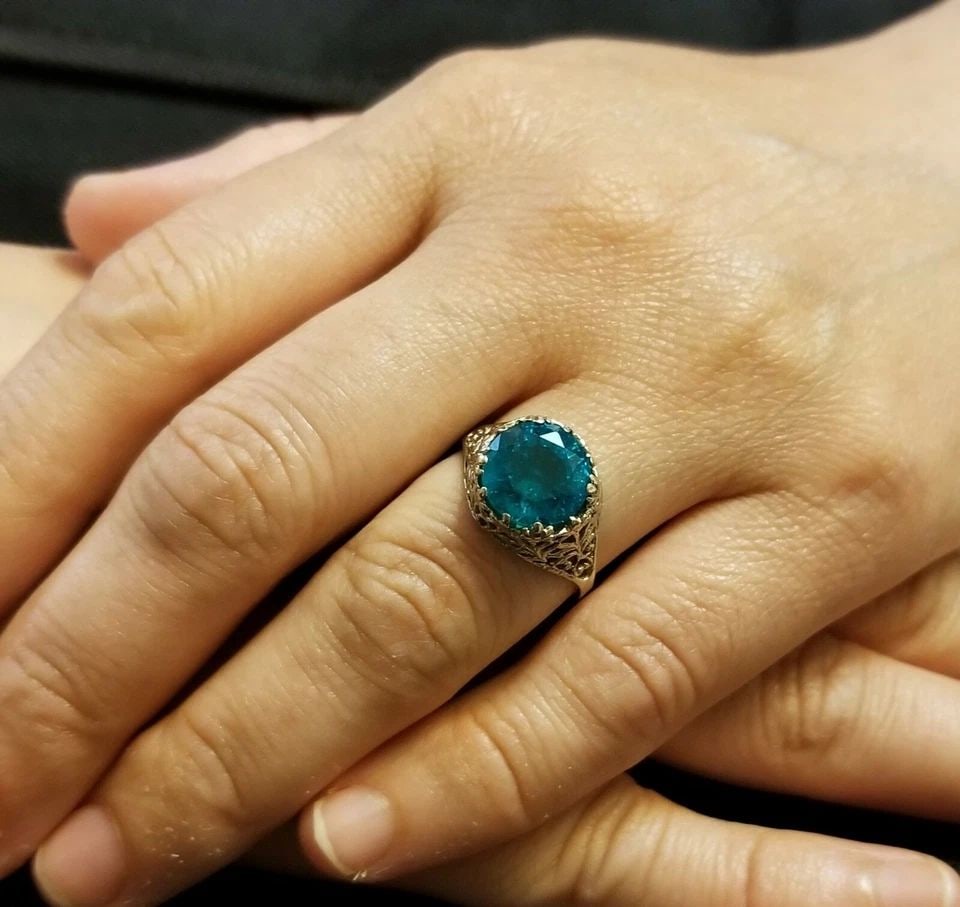 14K WHITE GOLD VINTAGE FILIGREE ART DECO RING ROUND 3.72CT.GREEN EMERALD (1 of 2)